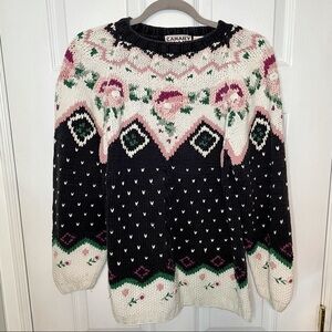 VINTAGE Cottagecore Canary Island 100% Cotton Grandma Pullover Sweater Small